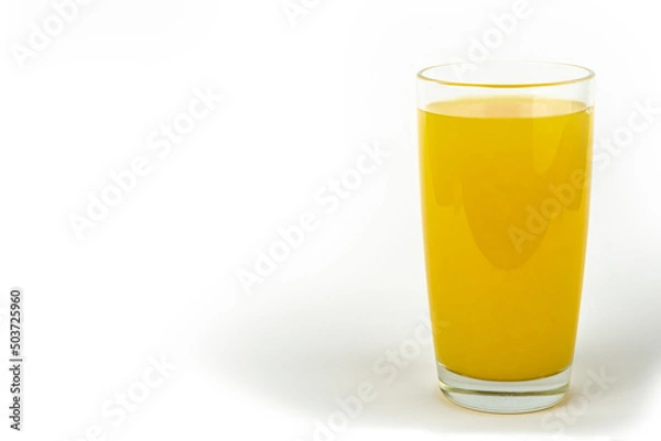 Fototapeta single glass of orange juice isolated on white background