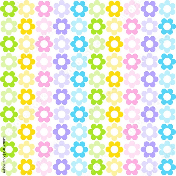 Fototapeta Cute Pastel Rainbow Daisy Flower Botanic Nature Abstract Shape Element Gingham Checkered Tartan Plaid Scott Seamless Pattern Cartoon Vector Illustration Print Background Fashion Fabric Picnic