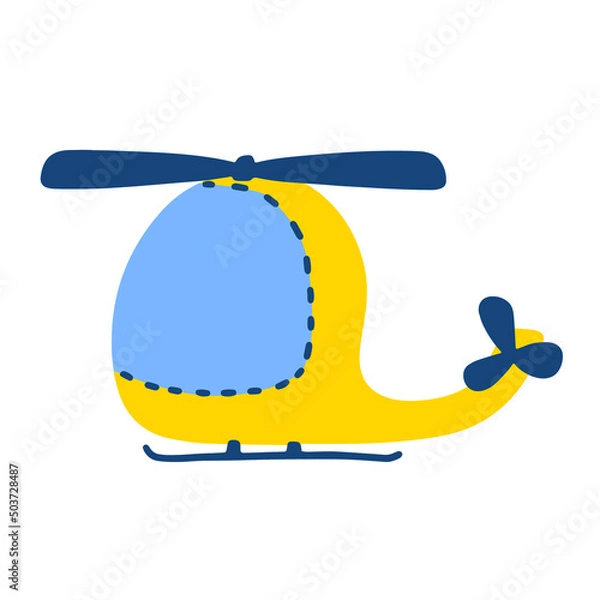 Fototapeta Yellow helicopter cartoon style. isolated on white background. Vector illustration