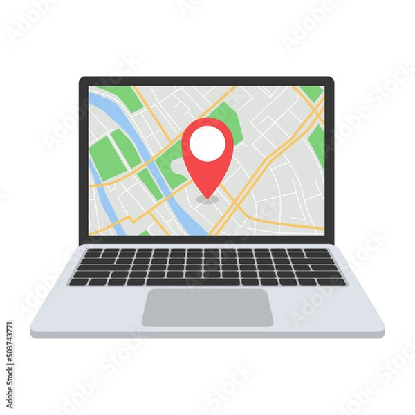 Fototapeta GPS navigation on screen laptop. Location track. Vector illustration..