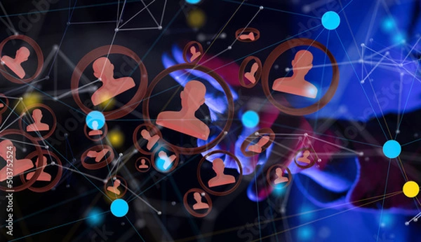 Fototapeta Neural network concept. Connected cells with links. .