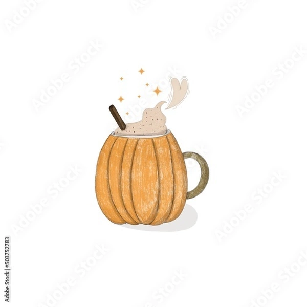 Obraz coffee in an orange pumpkin-shaped mug with a cinnamon stick