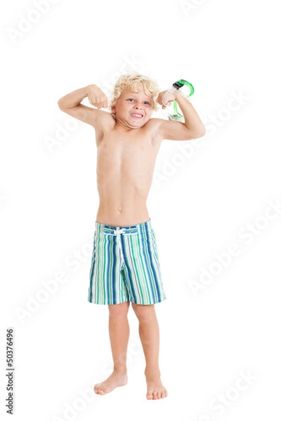 Obraz Мальчик в плавках показывает мышцы