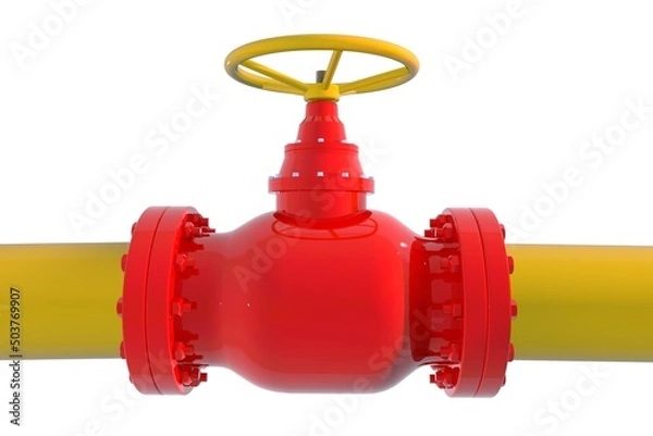 Fototapeta Industrial gate valve flange connection non rising stem for fire fighting pipeline isolated on white background
