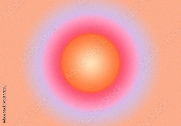 Fototapeta Blurred round circle gradient background with grain texture. Pink and orange colors.