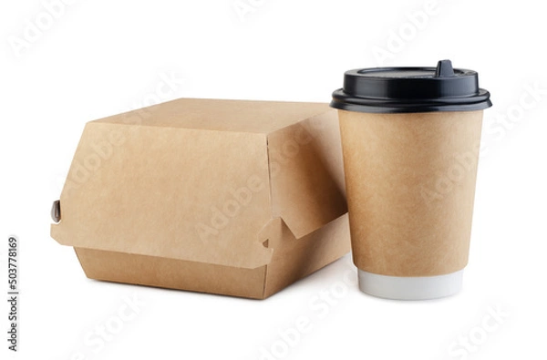 Obraz Coffee cup and paper box isolated