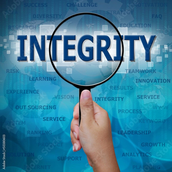 Obraz INTEGRITY in Magnifying glass on blue background