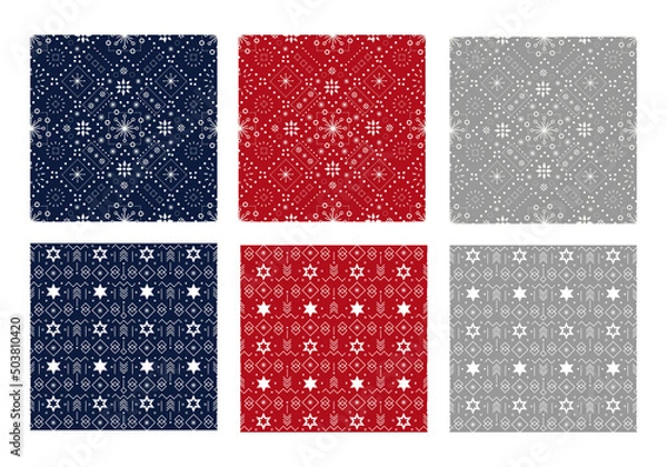 Fototapeta set of Ornamental Christmas patterns with stars and snowflakes. Vector illustration 