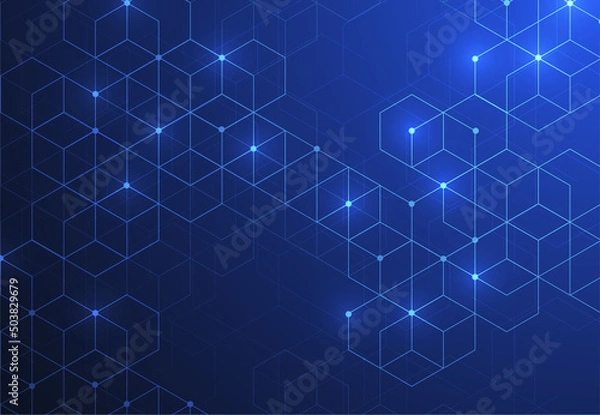 Fototapeta Abstract technology lines and dots connection background. Geometric design. Vector illustration