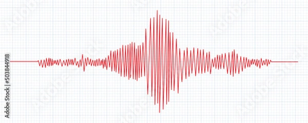 Obraz Seismograph measurement or lie detector graph. Seismic measurements with data record. Vector illustration in grid paper background