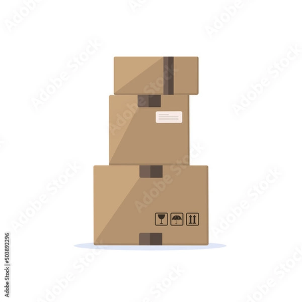 Fototapeta Stack of three cardboard boxes. Delivery package
