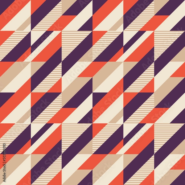 Fototapeta Abstract geometric vector background design. Graphic pattern seamless. Decorative mosaic ornament. Bright vibrant colors. Diagonal colored stripes.