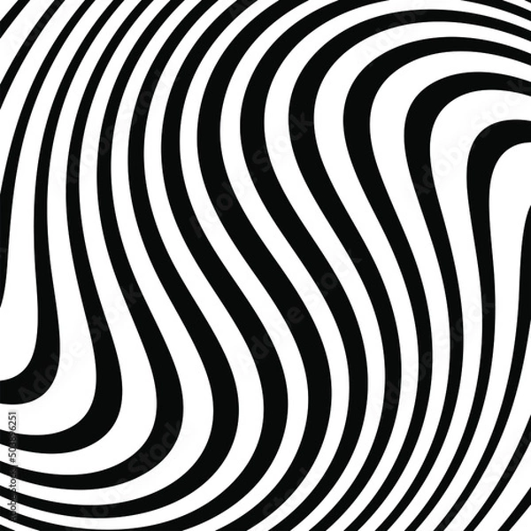 Fototapeta Abstract hypnotic pattern with black-white striped lines. Psychedelic background. Op art, optical illusion. Modern design, graphic texture.