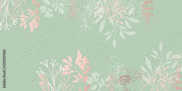 Obraz Minimal plant background vector. Leaves and ferns background design - Flower branch and minimalistic plants. Hand drawn lines, elegant leaves for your own design with copy space design.