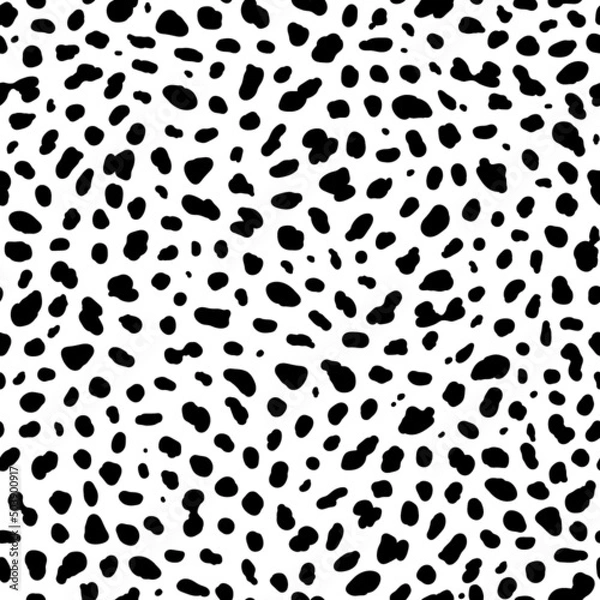 Fototapeta Seamless animal pattern. Imitation of skin of dalmatian dog. Black spots on white background.