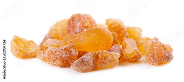 Obraz Frankincense resin isolated on white background. Pile of natural frankincense Olibanum. Incense.