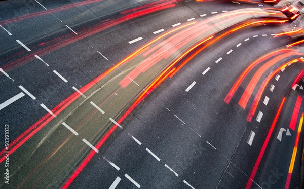 Obraz Motion blurred city road traffic (color toned  image)