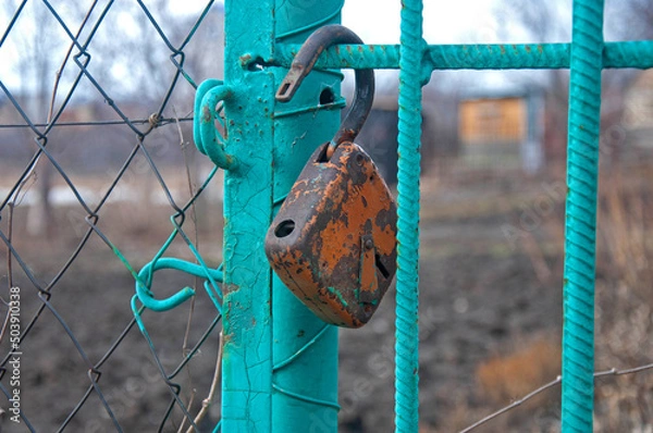 Obraz Old lock at the metal gate