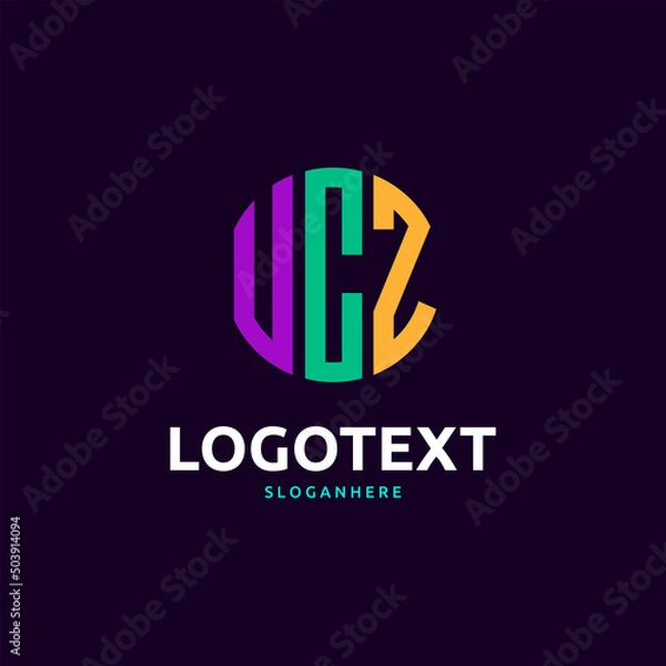 Fototapeta Ucz Monogram logo, Ucz Circle font, Round monogram Ucz letters, three letters logo