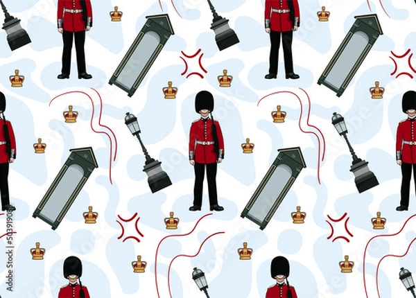 Fototapeta Seamless pattern of British Royal Guardsman at Palace in London in a box.
