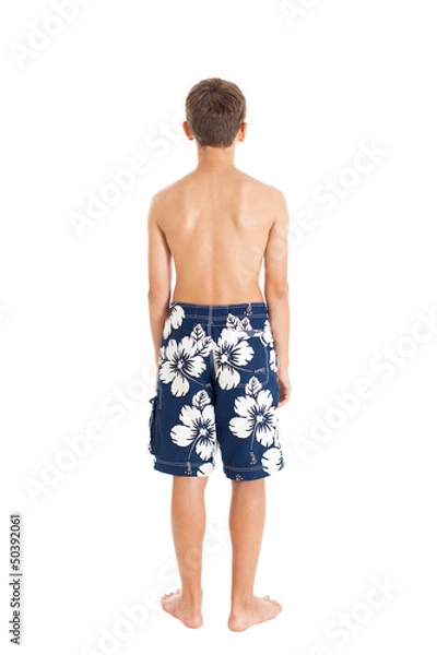 Obraz Парень в плавательных шортах стоит спиной к камере