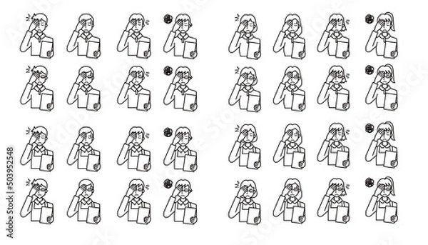 Fototapeta 書類を見て額を抑える人物イラスト