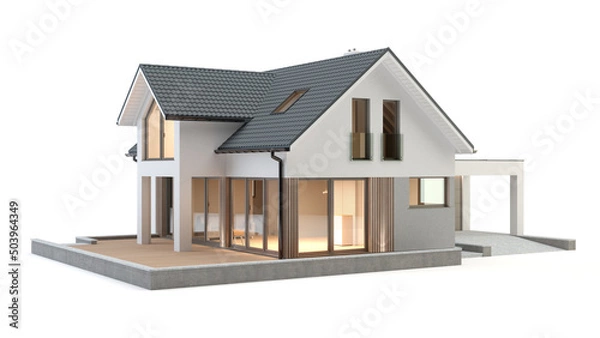 Obraz Modern house on white background, 3d illustration
