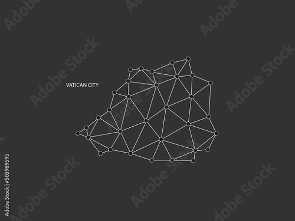 Fototapeta Vatican City Map Point scales on black background. Wire frame polygonal network white line, dot and shadow dot.