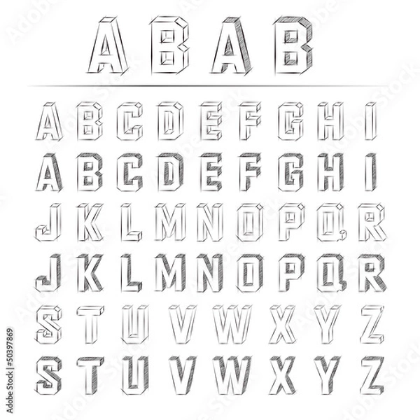 Obraz スケッチ　アルファベット　立体