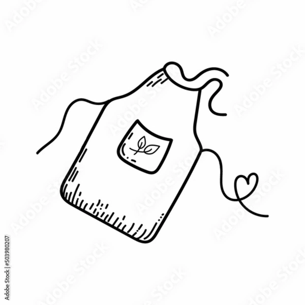 Obraz Apron, hand-drawn doodle in sketch style. Chef's clothing. Protecting clothes while cooking. Isolated vector illustration for chef tool store.
