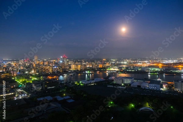 Obraz 千葉市 千葉ポートタワーから見る千葉の街並みと工業地帯 夜景