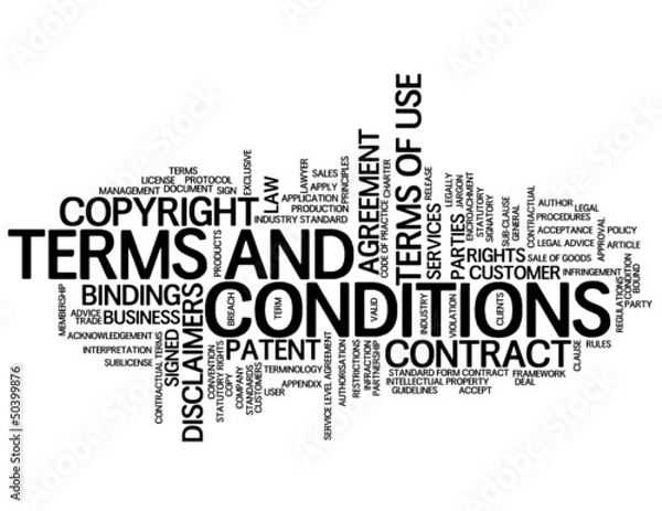 Fototapeta "TERMS AND CONDITIONS" Tag Cloud (use contract legal button)