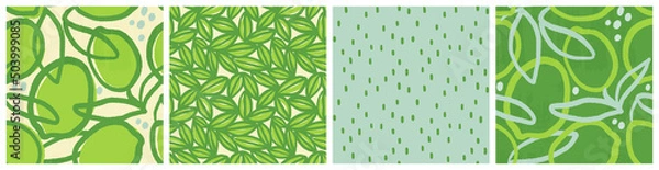 Fototapeta  Abstract lime seamless pattern set. Fresh green citrus fruit background design for product packaging or kitchen textile.