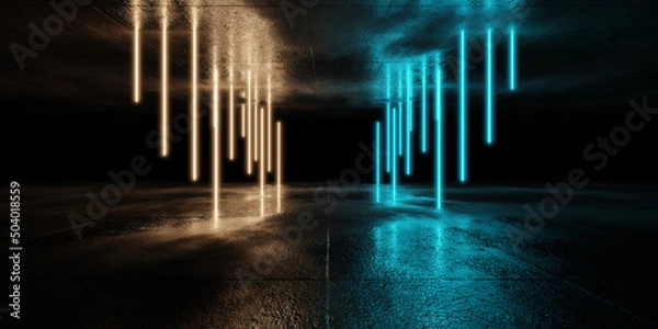 Fototapeta Blue pink-violet neon abstract background, Cosmic Sci-Fi Futuristic Purple Blue Neon Modern Laser Grunge Rough Cement Tiled Concrete Floor Triangle Shaped Lights VIbrant Electric Cyber Virtual 3D Rend