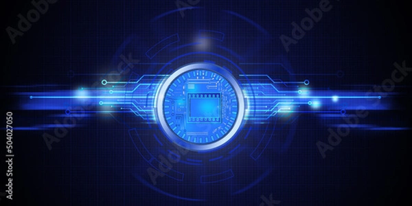 Fototapeta Movie Symbol is Reflecting Over Futuristic HUD with Electronic Circuit