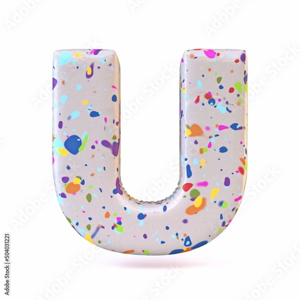 Fototapeta Colorful terrazzo pattern font Letter U 3D