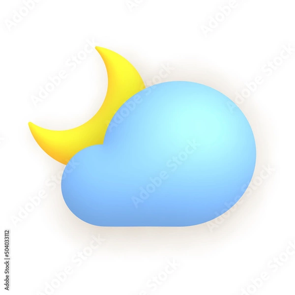 Fototapeta 3d realistic weather icon moon. Cloud and crescent.