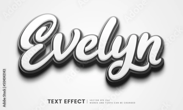Obraz Editable 3d black and white Evelyn text effect. Fancy font style perfect for logotype, heading and title