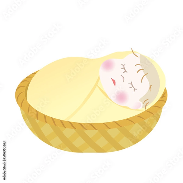 Obraz 籠の中で眠る赤ちゃん