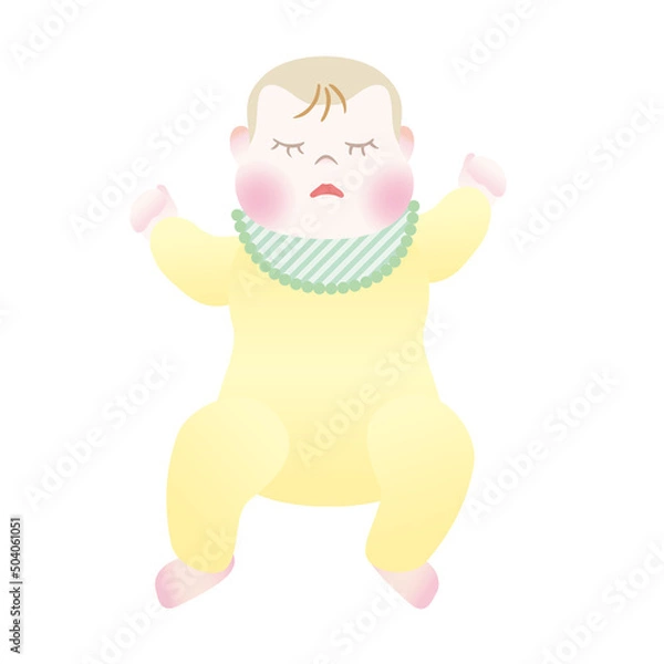 Obraz 黄色いカバーオールを着た眠る赤ちゃん