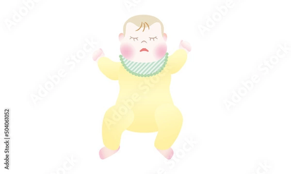 Obraz 黄色いカバーオールを着た眠る赤ちゃん