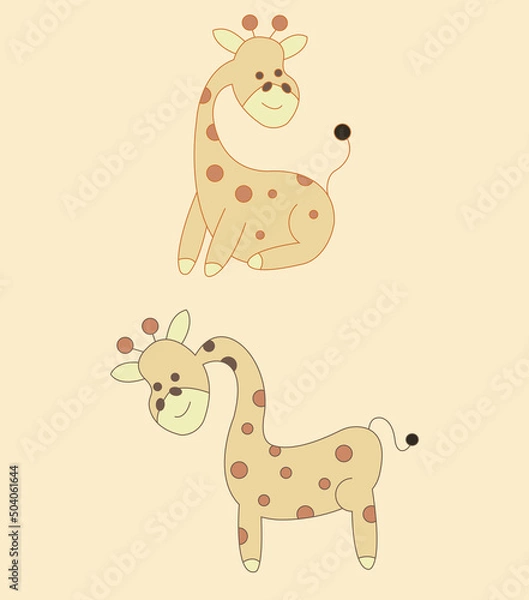 Obraz Adorable two Giraffers - vector line stroke