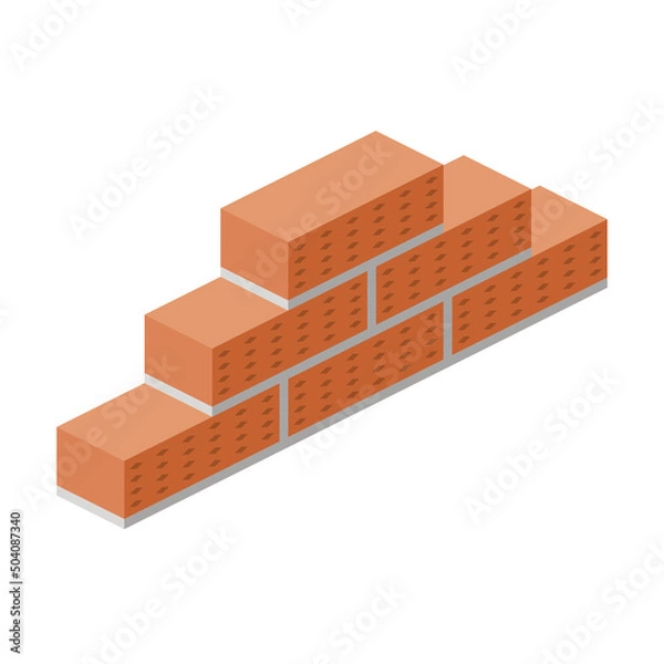 Fototapeta Brick wall. Vector 3d line isometric, color web icons, new flat style. Creative design idea for infographics.