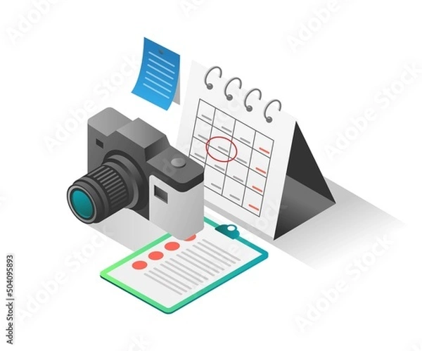 Fototapeta Flat isometric illustration concept. creative photography plan for content