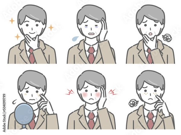 Fototapeta 顔の肌に関する色々　スーツの中年男性