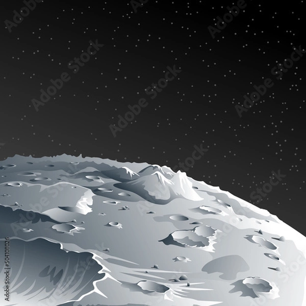 Obraz Lunar surface with craters and mountains. Vector Moon landscape view in space.