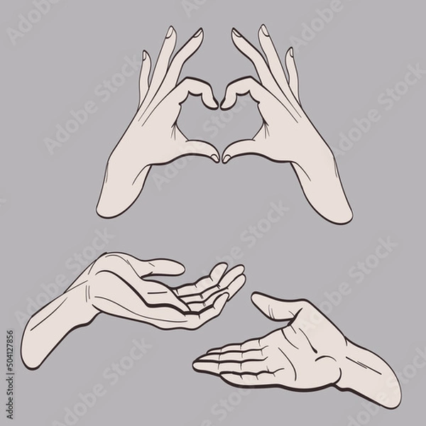 Fototapeta Set of Hand gesture symbols. Hand drawn trendy vector illustration. Cartoon style. Flat design. All elements are Isolated