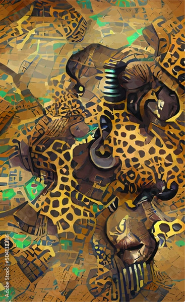 Obraz abstract vector background with African motifs in yellow sandy brown colors. Imitation of traditional texture for design and creativity.