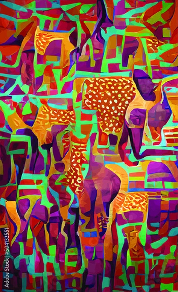 Obraz abstract vector background with African motifs in yellow sandy brown colors. Imitation of traditional texture for design and creativity.