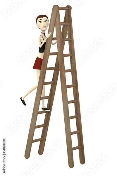Fototapeta 3d render of cartoon character on a ladder